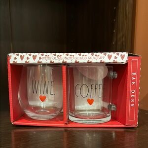 Rae Dunn Wine and Coffee Glass Duo with Red Heart